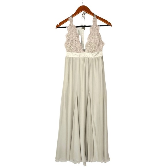 INGMA MELERO Silk Crepe Halter Lace Evening Maxi Gown - Picture 8 of 16